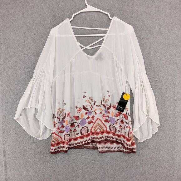 NWT a.n.a. A New Approach Blouse Wmn Size XS Boho White Floral Flowy Top Peasant - Picture 1 of 10